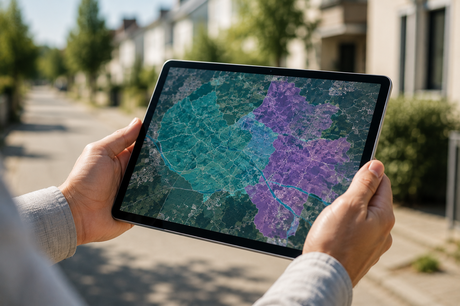 Außendienst-Team bespricht digitale Vertriebsstrategie mit Tablet und Laptops
